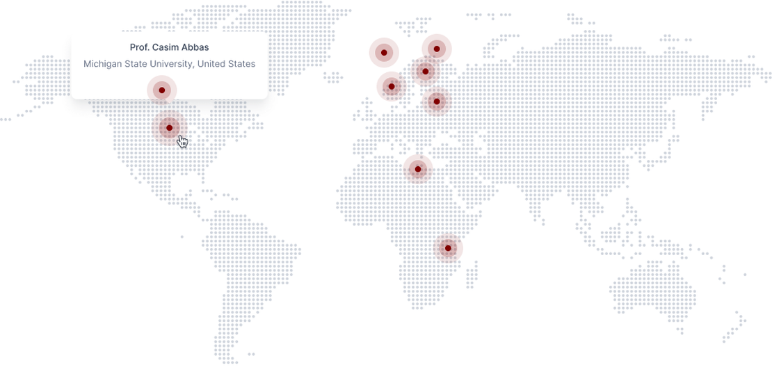 Map showing locations of AIMS Ghana lecturers around the world